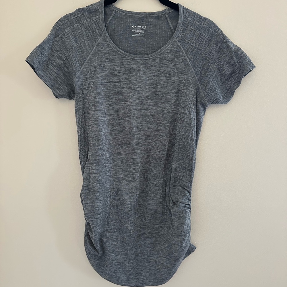 Athleta Speedlight Seamless Stretch Rouched Short Sleeve Gray T